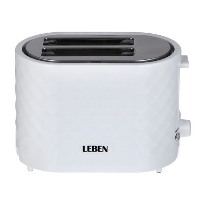LEBEN Тостер, 650 Вт, 2 слота, режим разморозки, поддон для крошек, пластик, металл, белый