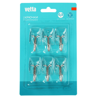 Крючки самоклеящиеся тм VETTA, PS, металл, прозрачные, 6шт