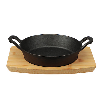 SATOSHI Сковорода мини на подставке из бамбука чугун, круглая, 18см, индукция