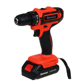 ЕРМАК Дрель-шуруповерт на АКБ 20В, 2,0А Li-ion (1шт), з/у, 0-550 об/мин, 30 H*m,подсветка (ONE)