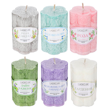 LADECOR Свеча столбик в форме цветка, парафин, 5x7,5 см, 6 цветов