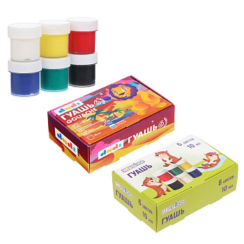 Гуашь 6цв., объем баночки 10мл