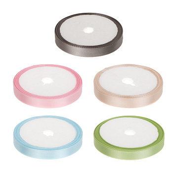 Лента для подарков атласная набор 5 цветов, 1 см x 4,5 м, полиэстер, арт.1