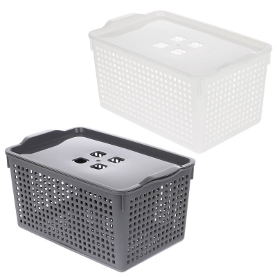 Корзинка Лофт 5,3л 295х185х145мм с крышкой белый, серый