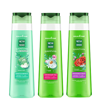 Шампунь для волос ЧИСТАЯ ЛИНИЯ 3 вида, п/б, 385мл