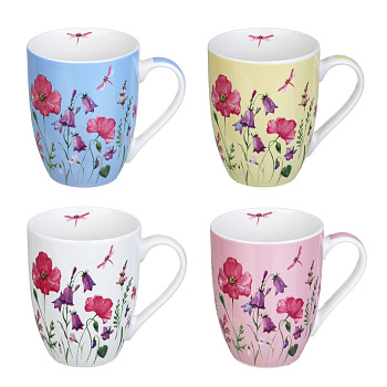Кружка 350мл, фарфор, "Соцветие", 4 цвета