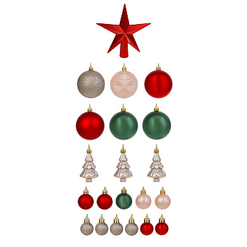 СНОУ БУМ Набор шаров и украшений, 22 шт, 3см, 4см, 5см, 8см, красный, зеленый, шампань