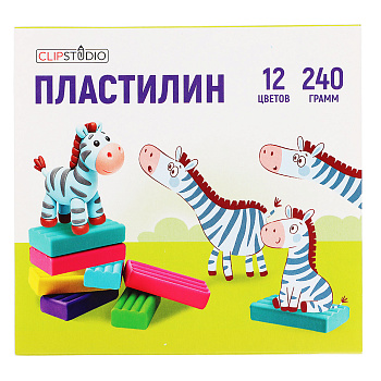 Пластилин 12цв. ClipStudio 240 грамм в картонном выдвижном пенале