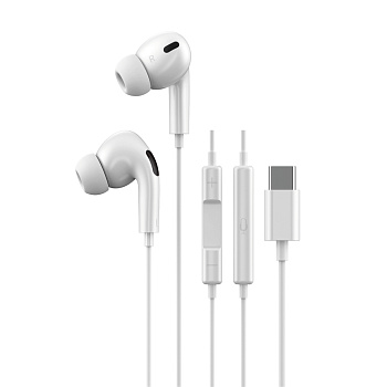 Наушники проводные внутриканальные с микрофоном BY Space Connect PRO, TYPE-C, 120см, белый