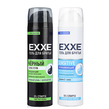 Гель для бритья EXXE SENSITIVE для чувств.кожи/ЧЕРНЫЙ Сила угля д.всех типов кожи,200мл