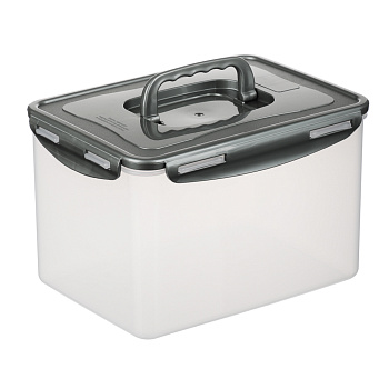 Контейнер герметичный с защелками с ручкой 4,5л, серая крышка, пластик