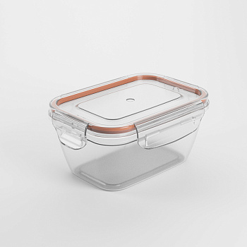 Контейнер пищевой герметичный с защелками 0,77л, прямоугольный конусный, пластик