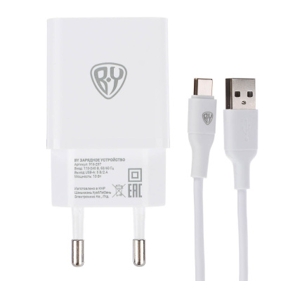 Сетевое зарядное устройство с кабелем BY Usual 10Вт,USB-A,каб Type-C, 2А,100см,110-240В,белый