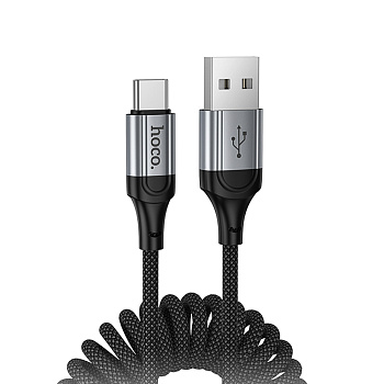Кабель для зарядки USB(A)-Type C hoco. модель X121 Nuevo, 1 м, пружинный, черный