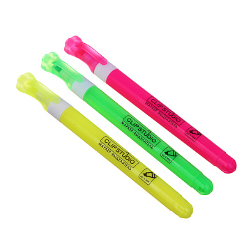 ClipStudio Набор маркеров-выделителей, 3 цвета, круглый корпус, скош. наконечник, ПВХ пенал