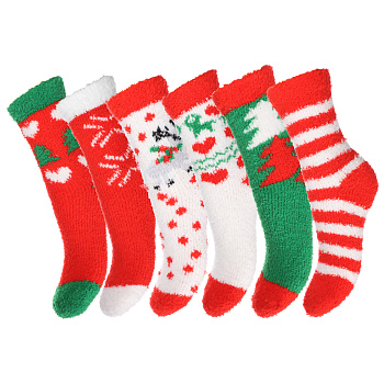 GALANTE Носки новогодние махровые, р.23-25, 100% полиэстер, разноцветные