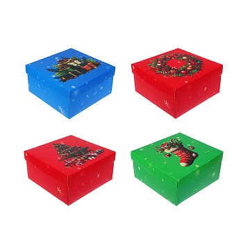 Коробка складная, 19,5x19,5x9,5см, бумага, арт.1, 4 дизайна