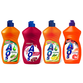 Средство для мытья посуды AOS Бальзам/Алоэ вера/Лимон/Вишня,п/б,450г