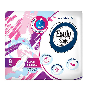 Прокладки гигиенические Emily STYLE КЛАССИК SUPER ультратонкие, 5 капель, 8шт