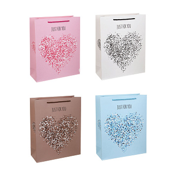 Пакет подарочный бумажный тм LADECOR L 26x32x10 см, "Сердце" арт 1, 4 дизайна