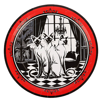 Набор бумажных тарелок Котики нуар, в т/у пленке, 6 шт d=230 мм