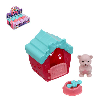 ИГРОЛЕНД Питомец в будке, щенок/медвежонок с акс., 4 пр., PVC, ABS, 6,4х5х7см, 6 видов