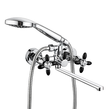 СоюзКран Смеситель для ванны с душем, прямой излив 30см, кер. кр-б. 1/2, цинк, хром/черный SK08-P243