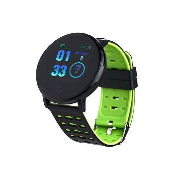 BY Умные часы Wayke, пульс, шагомер, кислород, будильник, 1,3", черно-зеленый