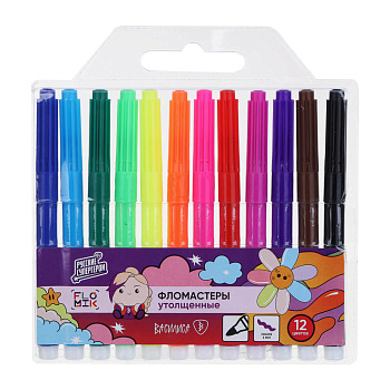 Фломастеры 12цв. FLOMIK утолщенные, 14см, D=1см, наконечник 3мм, ПВХ - пенал