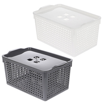 Корзинка Лофт 5,3л 295х185х145мм с крышкой белый, серый