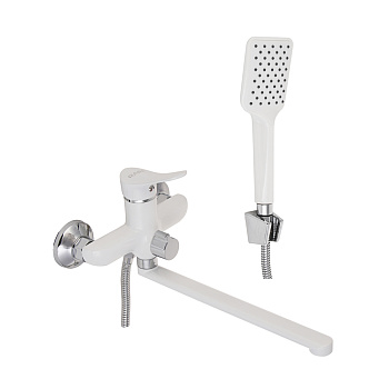 RAIN Смеситель для ванны Алмаз, прямой излив 30см, душ. набор, картридж 35мм, латунь, белый/хром