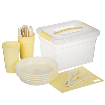 Набор для пикника на 4 персоны: контейнер 5л, тарелки 4шт, стаканы 0,4л 4шт, стол.приборы 4шт, доска