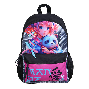 FLOMIK Рюкзак универсальный 40х30х15см, "Девочка с Пандой", 1 отд., 4 кармана, 1 на спинке, упл.лям.