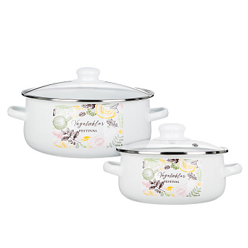 Набор эмалированных кастрюль со стекл. крышками, 4пр. (18/24см, 1,5/4л) "Овощной микс", индукция