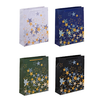 Пакет подарочный бумажный, L 26x32x9 см, звезды, 128 гр, 4 цвета