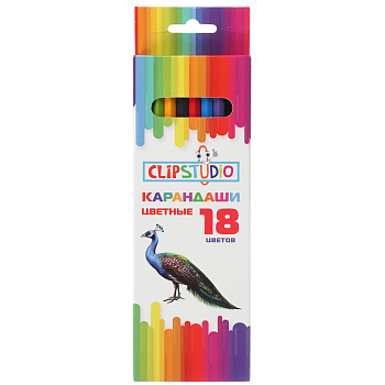 Карандаши 18цв. ClipStudio шестигранные заточ., пластик, улучшенное письмо, в карт.коробке