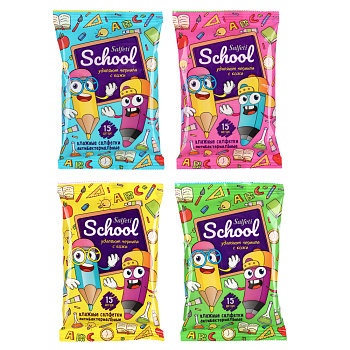 Влажные салфетки Salfeti School, антибактериальные, п/э, 15шт