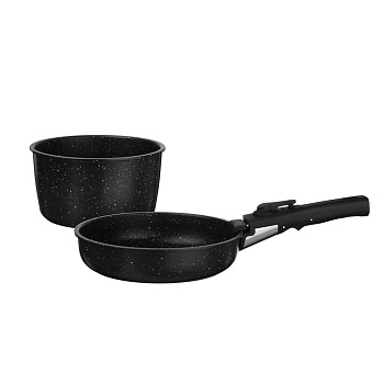 SATOSHI Анси Наб. посуды 3пр, сковорода 20см, ковш 16см/1,7л +съем. ручка, а/п покр. мрамор, индук.