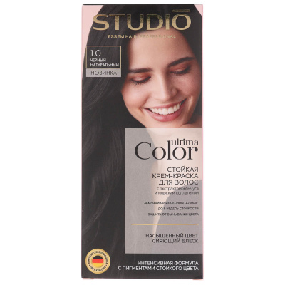 Краска для волос STUDIO Ultima Color 1.0 черный натуральный,100мл