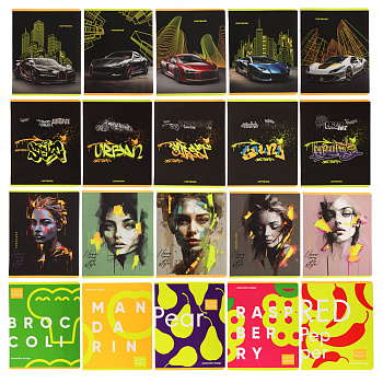 Тетрадь 48л., А5, в клетку, офсет, обл.мел.картон, скрепка, софт тач, микс