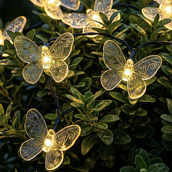 Гирлянда на солн. батар. тм INBLOOM Бабочки,7м, 25LED, шампань, AAA 600mAh Ni-MH, 2 реж., ABS,PVC,PS