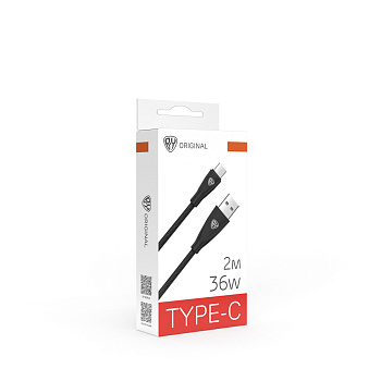 Кабель для зарядки USB(A)-Type C BY Nylon Pro, 36Вт, 2 м, 3A, нейлон, черный