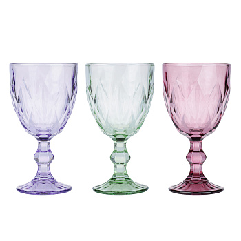 Набор бокалов для вина тм MILLIMI Ромб, 320мл, стекло, 3 шт, 3 цвета