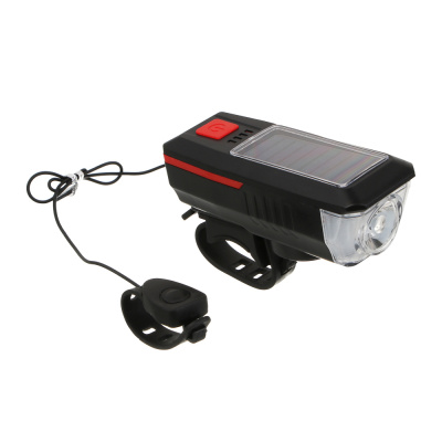 Фонарь велосипедный передний с звонком, тм BY SPORT, с зарядкой от солнечной батареи/USB, 3/6 реж.