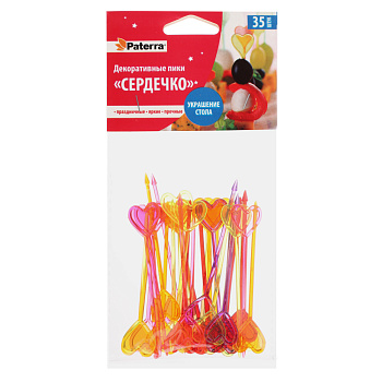 PATERRA Пики декоративные 35шт, цветные, "Сердечко", 401-764