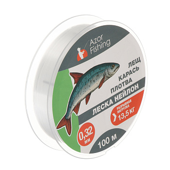 Леска "Лещ, Карась, Плотва" тм AZOR FISHING, нейлон, 100м, 0,32мм, 13,5кг, прозрачный