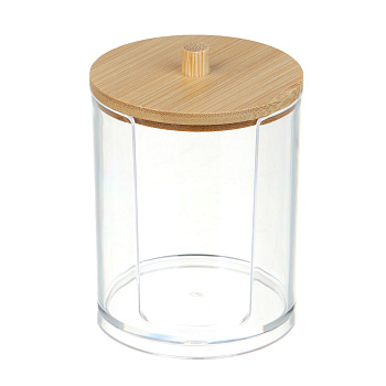 Органайзер для ватных дисков с бамбуковой крышкой ЮНИLOOK , PS, бамбук, 9,5x7см, ВЗ24-25