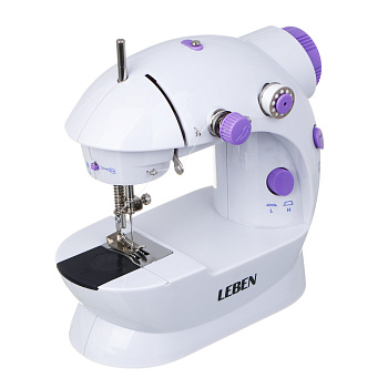 LEBEN Швейная машинка, 6 Вт, полуавтомат, 2 скорости, 4xАА или 220 В, белая, 195х125х200мм