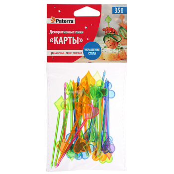 PATERRA Пики декоративные 35шт, цветные, "Карты", 401-763