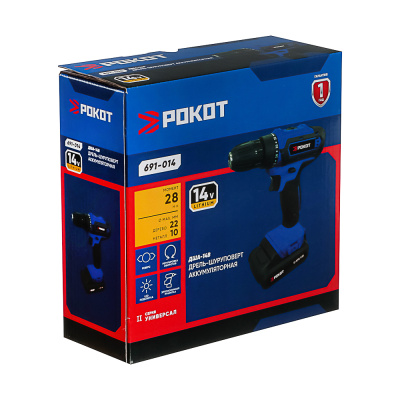 РОКОТ Дрель-шуруповерт аккум. ДША-14в, 0-550-1550 об/мин, 1,3 Li-on (1), 28 н*м